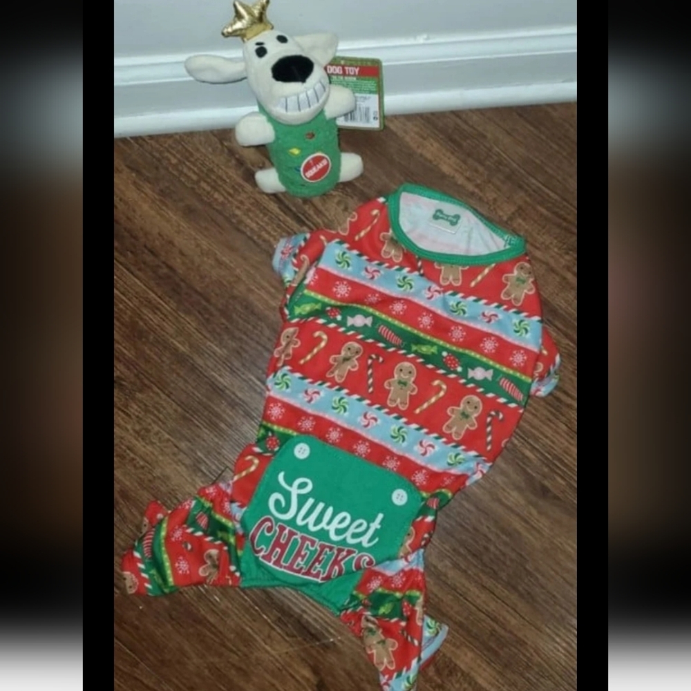 New Dog Pet Fue BabyThanksgiving Xmas Pajama Sweet Cheeks Festive One Piece Med